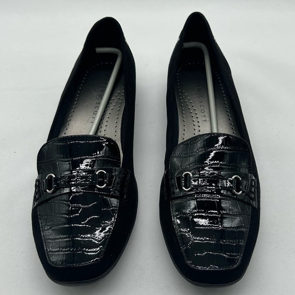 Karen Scott‎ Shoes Womens 9M Black Croc Patent Leather Jazmin Loafers Flat NEW - Picture 1 of 13